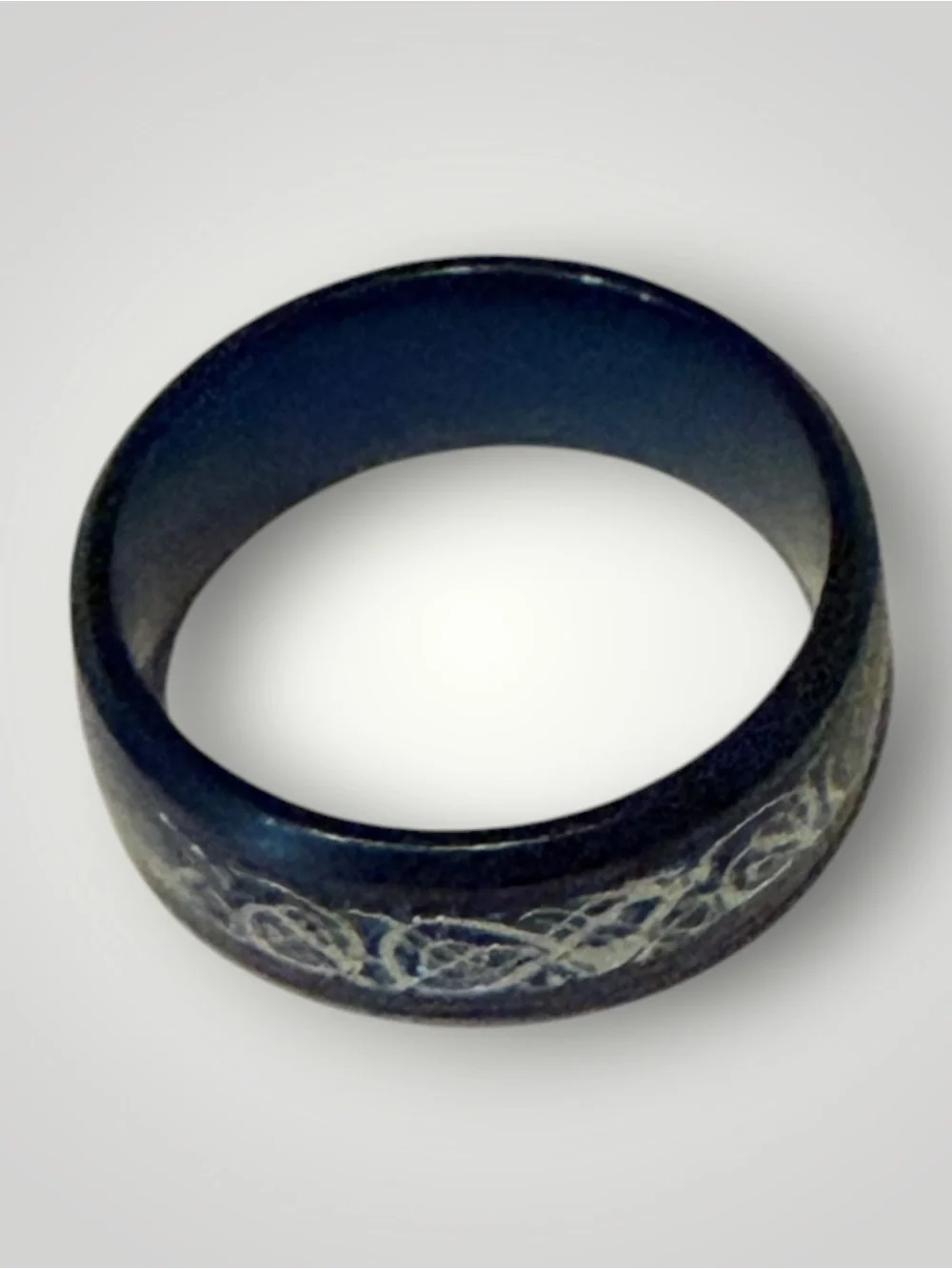Blue Celtic Knot Stainless Steel Ring with Silver Inlay